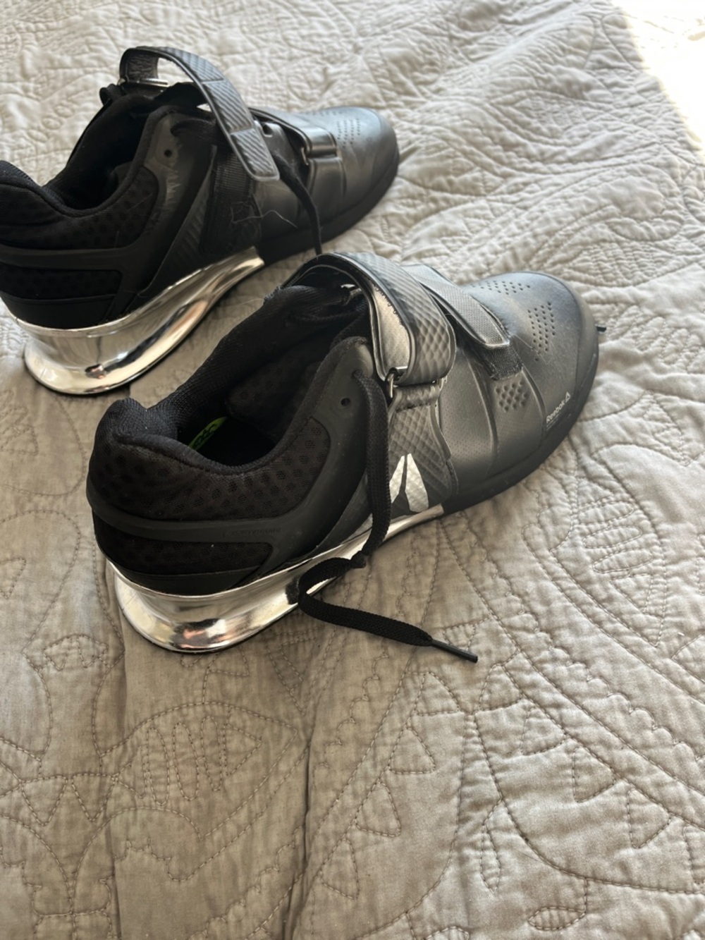 Woman’s Black Athletic lifting Shoes with Metallic Heel Accent